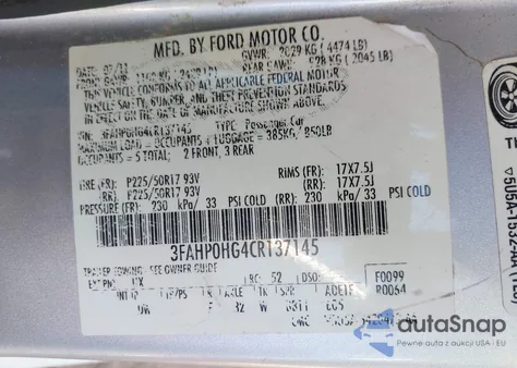 2012 Ford Fusion Se из США, поврежденный, VIN 3FAHP0HG4CR137145